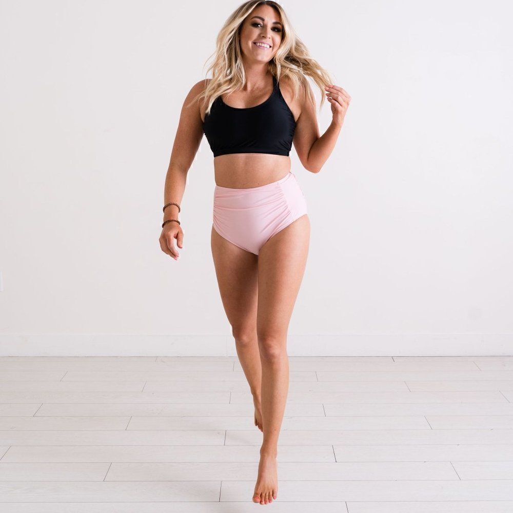 Athletic Bikini and High Waist Swimsuit Set Black Pink NWT